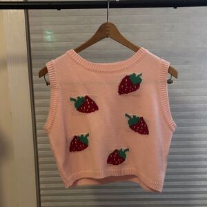 Pink Strawberry Knit Tank Top